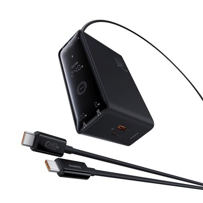 Ładowarka sieciowa USB-A USB-C GaN 240W z kablem zasilającym - czarna