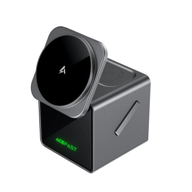 Ładowarka indukcyjna 3w1 na smartfon słuchawki smartwatch z kablem 22.5W - szara