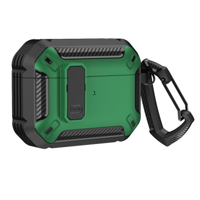 Etui pancerne na słuchawki Airpods 4 z karabińczykiem - zielone