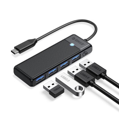 HUB rozdzielacz 4-portowy USB-C - USB-A 0.15 m - czarny