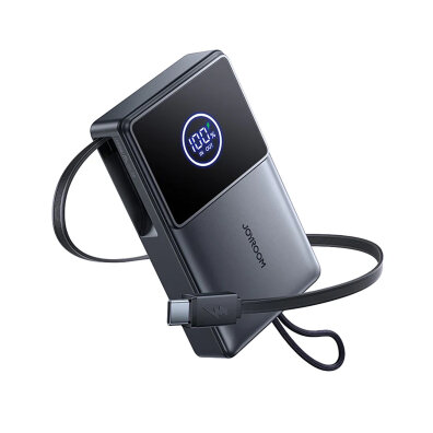 Powerbank 10000mAh 22.5W ze zwijanym kablem USB-C - czarny