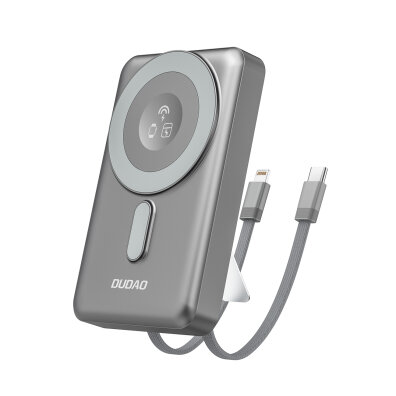 Powerbank K29 10000mAh MagSafe metalowa obudowa podstawka kable USB-C iPhone Lightning PD 20W - szary