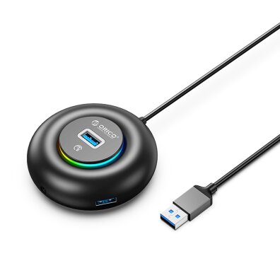 Hub adapter 4-portowy USB-A - USB-A mini jack RGB 0.3 m - czarny