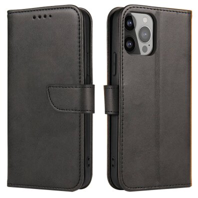 Etui portfel z klapką podstawką do iPhone 15 Pro Magnet Case - czarny