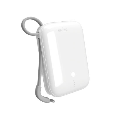 Powerbank 10000mAh USB-A USB-C z wbudowanym kablem - biały