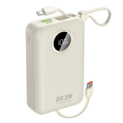 Powerbank K14+ 20000mAh 22.5W USB-C USB-A z wbudowanymi kablami iPhone Lightning USB-C - biały