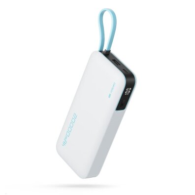 Powerbank 20000mAh USB-A USB-C z wbudowanym kablem USB-C 55W - biały