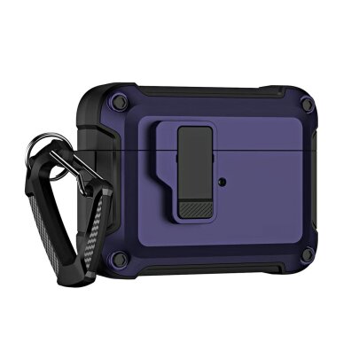 Etui pancerne pokrowiec na słuchawki Airpods 4 z karabińczykiem - fioletowe