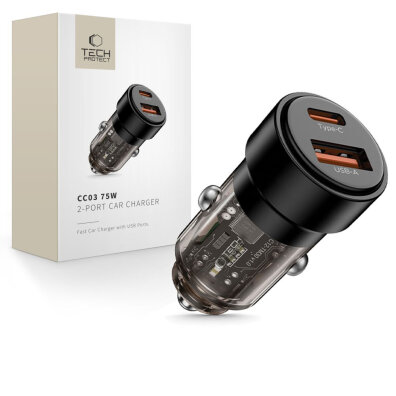 Ładowarka samochodowa USB-A USB-C CC03 PD 75W - czarna