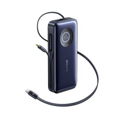 Powerbank 20000mAh 100W ze zwijanym kablami USB-C - czarny