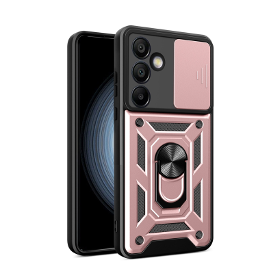 Pancerne etui na Samsung Galaxy A56 z podstawką osłoną aparatu Hybrid Armor Camshield - różowe