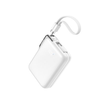 Powerbank 10000mAh 30W z wbudowanym kablem USB-C iPhone Lightning - biały