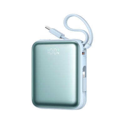 Powerbank 10000mAh 22.5W z wbudowanymi kablami - niebieski