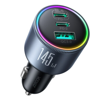 Ładowarka samochodowa USB-A USB-C z kablem 145W - ciemnoszara