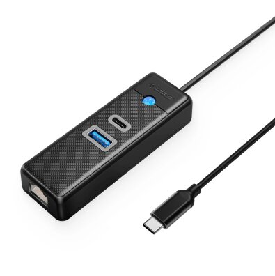 HUB rozdzielacz 3-portowy USB-C - USB-A USB-C RJ45 2.5G Ethernet 1 m - czarny