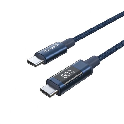 Kabel przewód USB-C z wyświetlaczem PD 60 W 1.2 m - niebieski