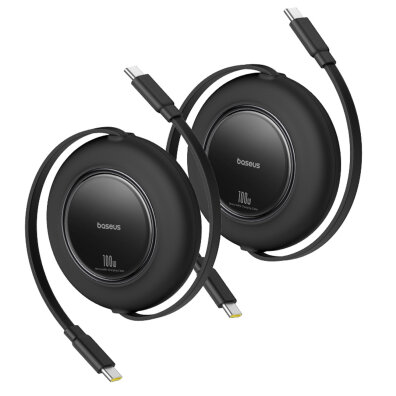 Kabel przewód zwijany USB-C 100W 2m czarny - 2 szt.