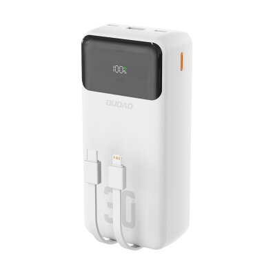 Powerbank 30000mAh USB-A USB-C K15Max PD 22.5W z kablami USB-C iPhone Lightning - biały