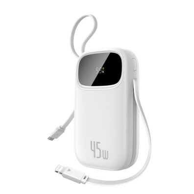 Powerbank 10000mAh 45W FC31 Qpow 3 z wyświetlaczem kablami USB-C iPhone Lightning - biały