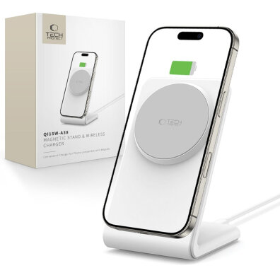 Ładowarka bezprzewodowa biurkowa do smartfona QI15W-A38 MagSafe - biała
