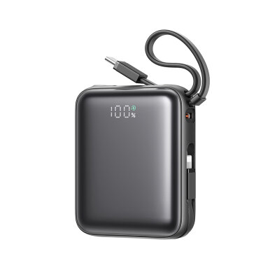 Powerbank 10000mAh 22.5W z wbudowanymi kablami USB-C Lightning - czarny
