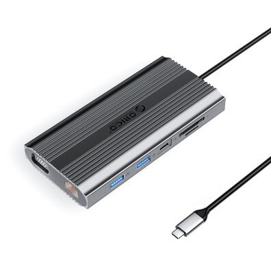 Stacja dokująca 12w1 USB-C - USB-A USB-C HDMI VGA RJ45 SD microSD PD 100W - szara