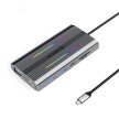Stacja dokująca HUB 12w1 USB-C - USB-A USB-C HDMI VGA RJ45 SD PD 100W 4K 1000Mbps RGB - szara