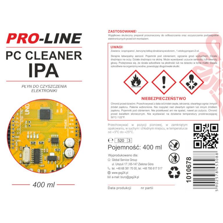 PC CLEANER IPA płyn do czyszczenia elektroniki PRO-LINE spray 400ml (2)