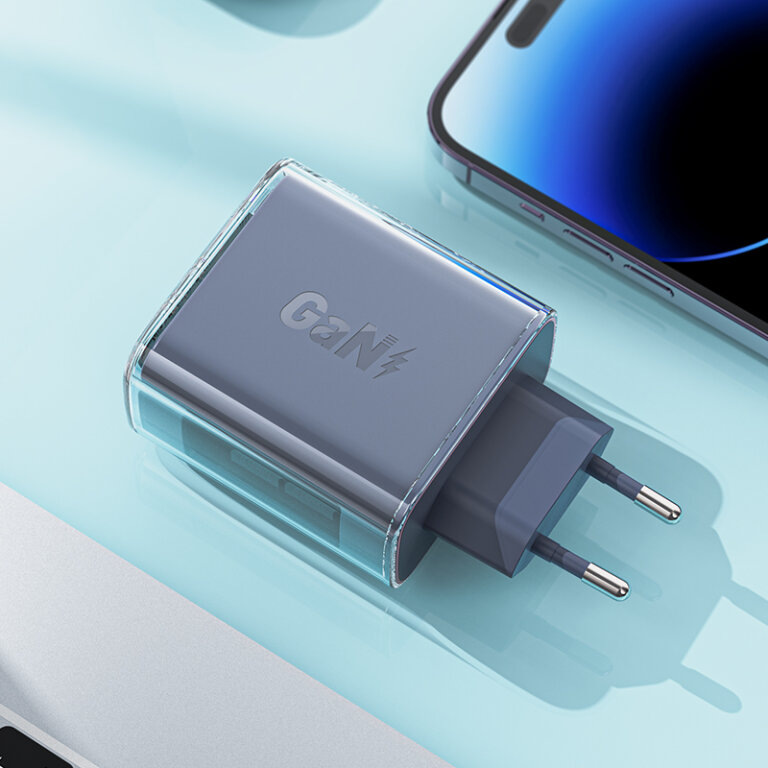 Ładowarka sieciowa GaN 65W 3 porty 1x USB 2x USB-C szara (3)