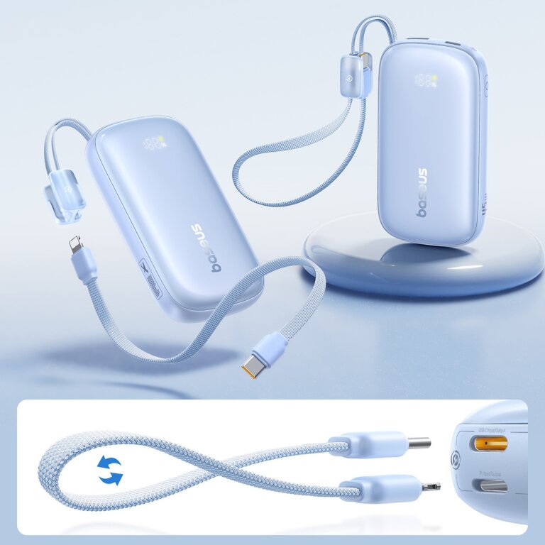Powerbank 10000mAh 45W z kablem USB-C iPhone Lightning - niebieski (6)