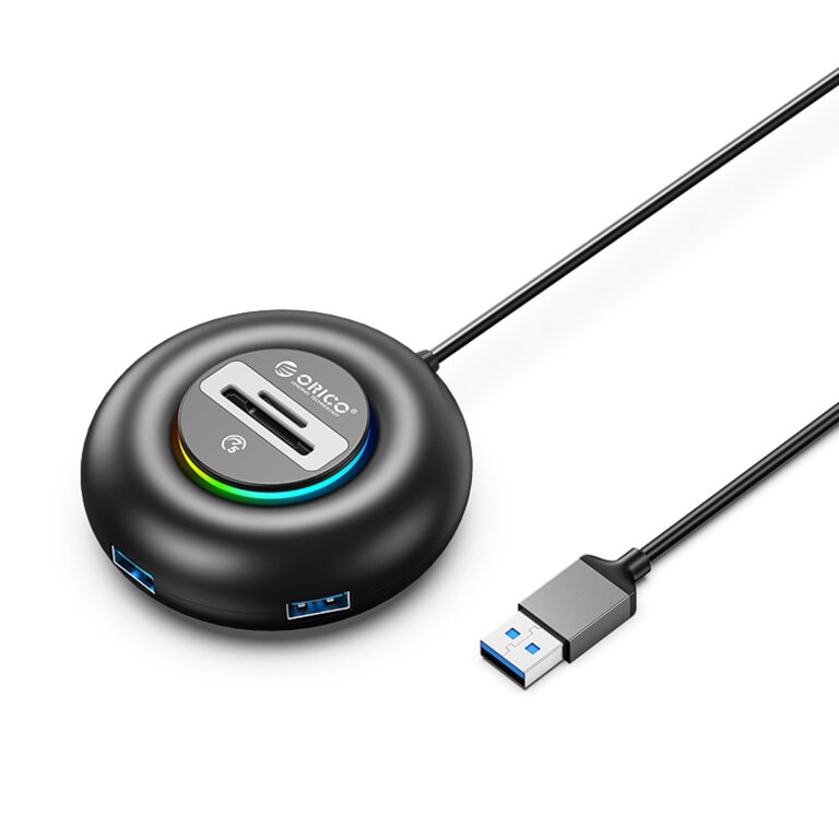 Hub adapter 4-portowy USB-A - USB-A SD microSD RGB 1.8 m - czarny (1)