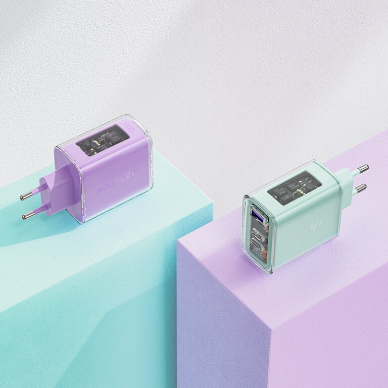 Ładowarka sieciowa GaN 65W 3 porty 1x USB 2x USB-C szara (2)