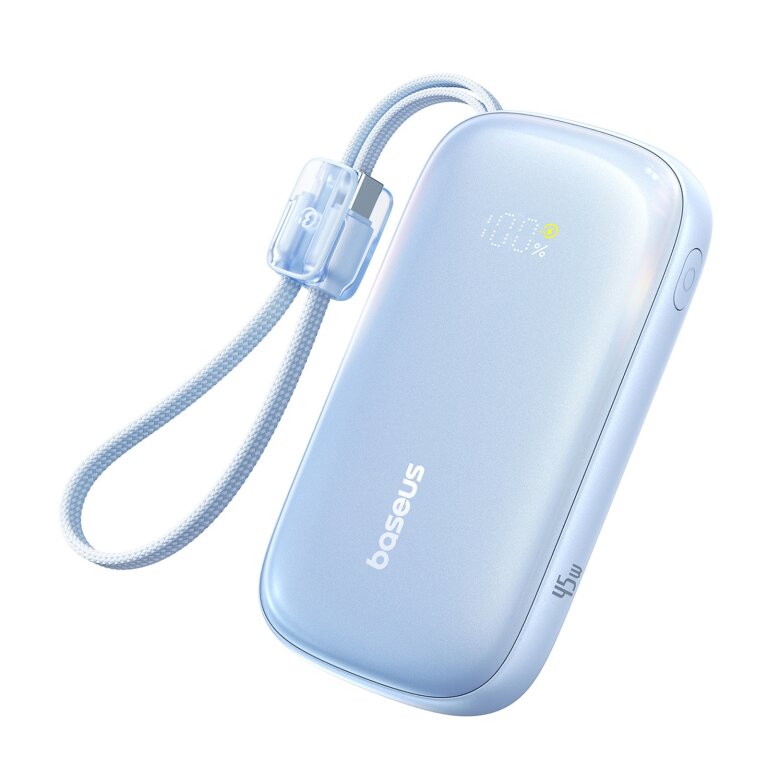 Powerbank 10000mAh 45W z kablem USB-C iPhone Lightning - niebieski (1)