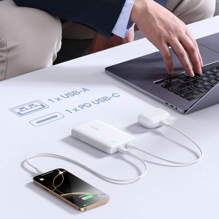Powerbank 10000mAh 15W EnerFill FP11 z kablem USB-C 30cm - biały (11)