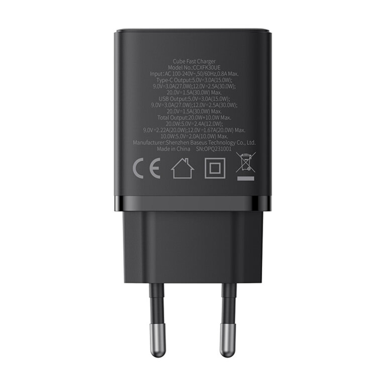 Ładowarka sieciowa USB-C USB-A Cube Pro 30W - czarna (2)