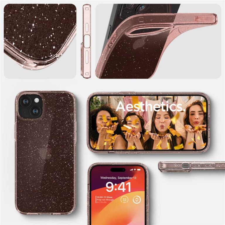 Etui case na iPhone 15 Plus Liquid Crystal Glitter - różowo przezroczyste (5)