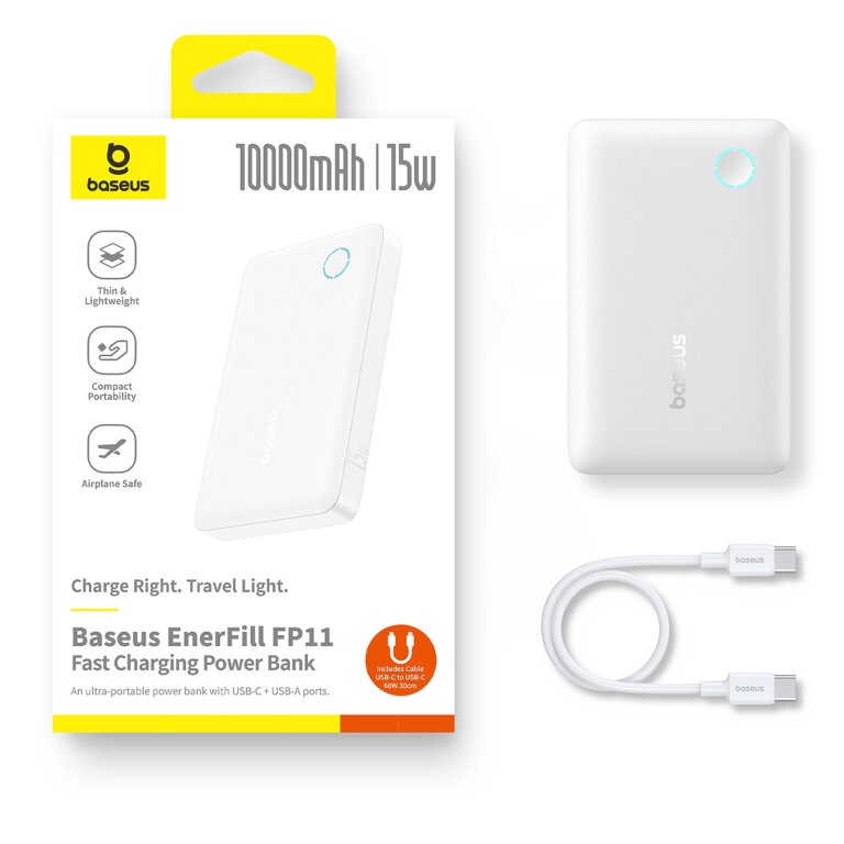 Powerbank 10000mAh 15W EnerFill FP11 z kablem USB-C 30cm - biały (10)
