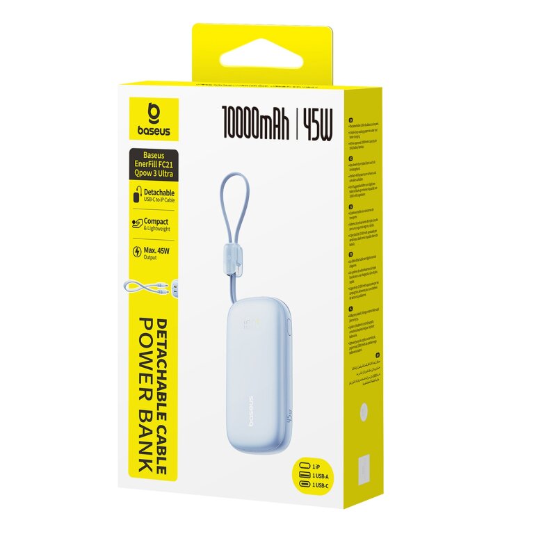Powerbank 10000mAh 45W z kablem USB-C iPhone Lightning - niebieski (4)