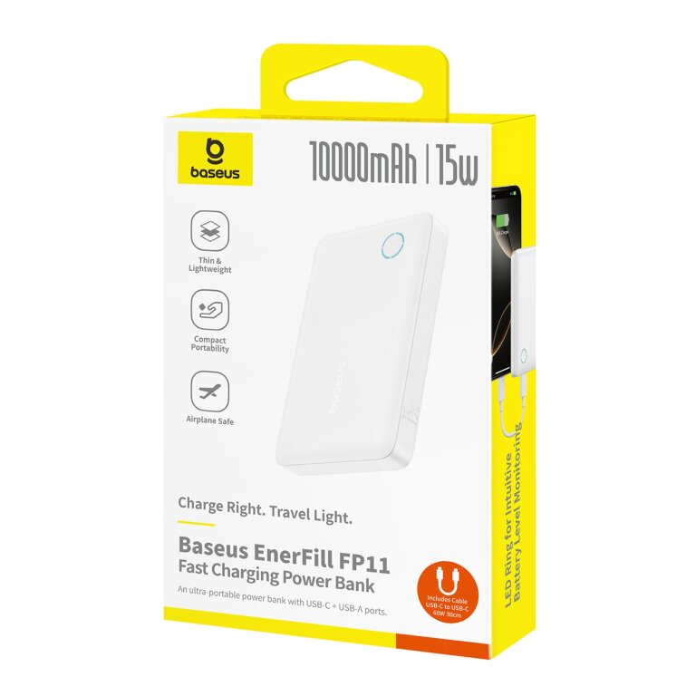 Powerbank 10000mAh 15W EnerFill FP11 z kablem USB-C 30cm - biały (8)