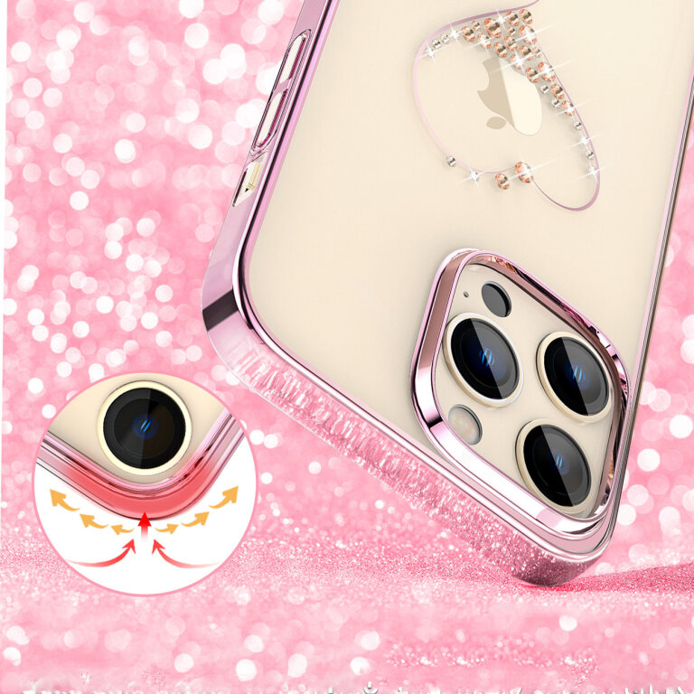 Etui do telefonu iPhone 14 Plus ozdobione kryształami Wish Series różowe (3)
