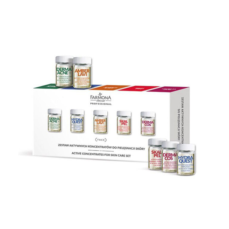 FARMONA Zestaw aktywnych koncentratów do pielęgnacji skóry (DERMA ACNE+ *2, HYDRA QUEST *2, AMBER LAVI *2, SKALPEL *2, DERMACOS *2) 10x5 ml (1)
