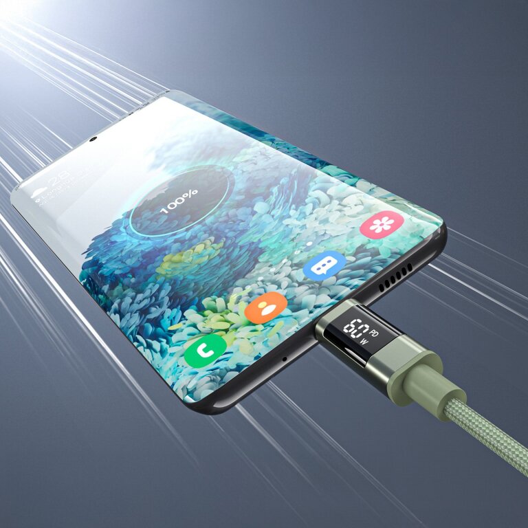 Kabel przewód USB-C z wyświetlaczem PD 60 W 1.2 m - zielony (4)