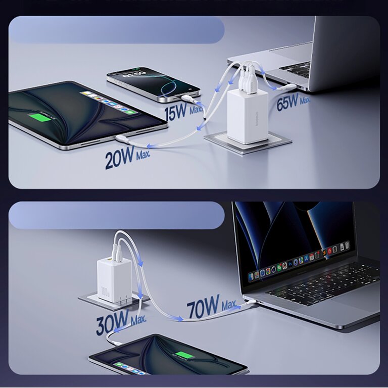 Ładowarka sieciowa EnerFill FE11 2x USB-C USB-A 100W - biała (5)