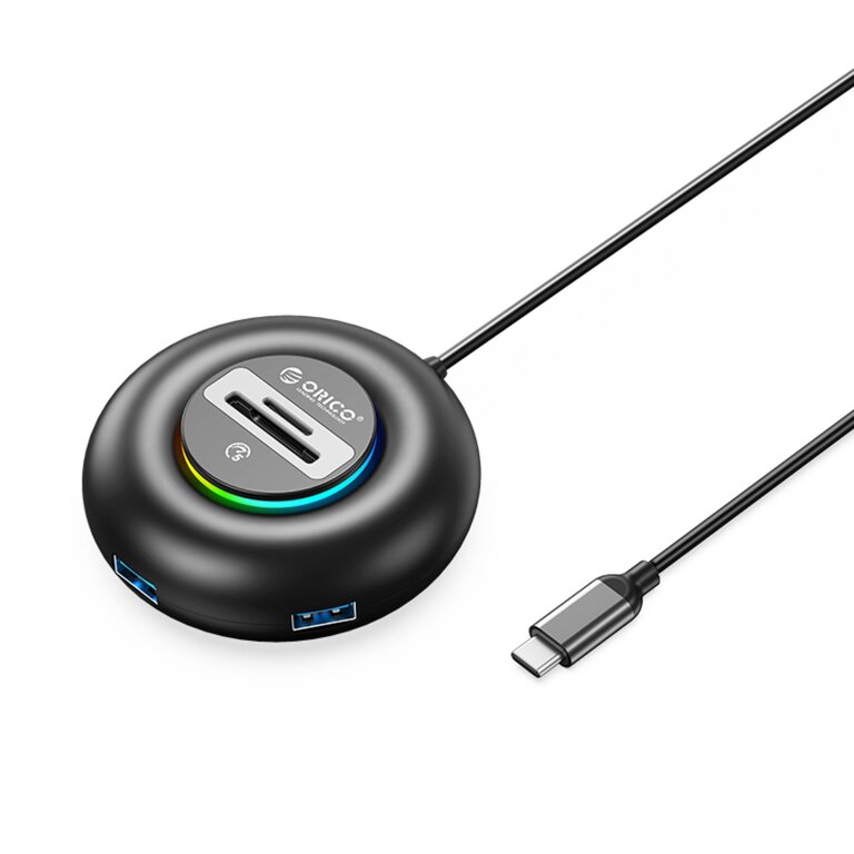 Hub adapter 4-portowy USB-C - USB-A SD microSD RGB 0.3 m - czarny (1)