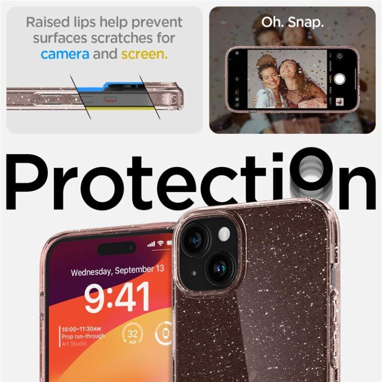 Etui case na iPhone 15 Plus Liquid Crystal Glitter - różowo przezroczyste (3)
