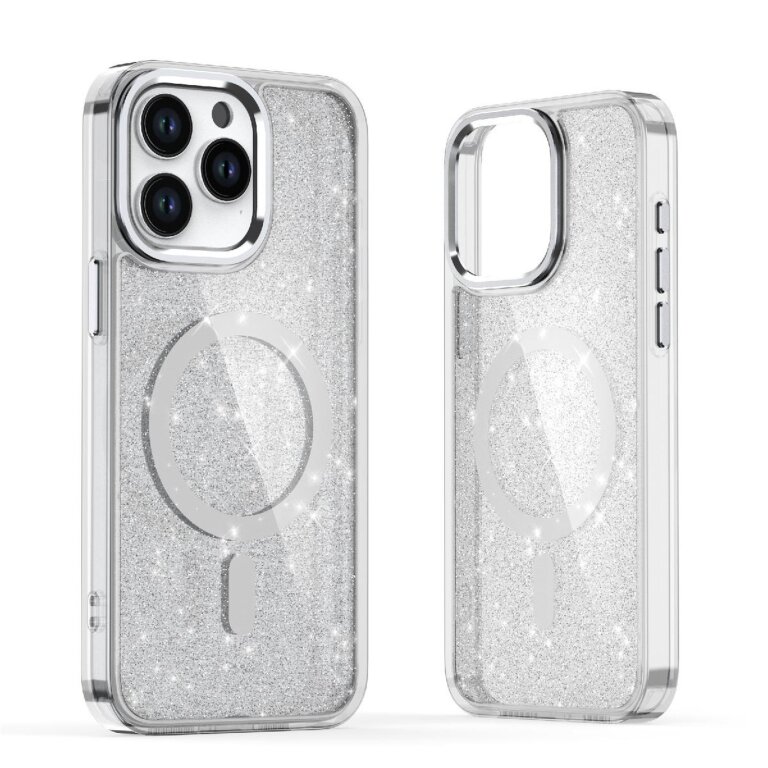Etui pokrowiec na iPhone 16 Pro Glitter Case MagSafe - białe z brokatem (2)