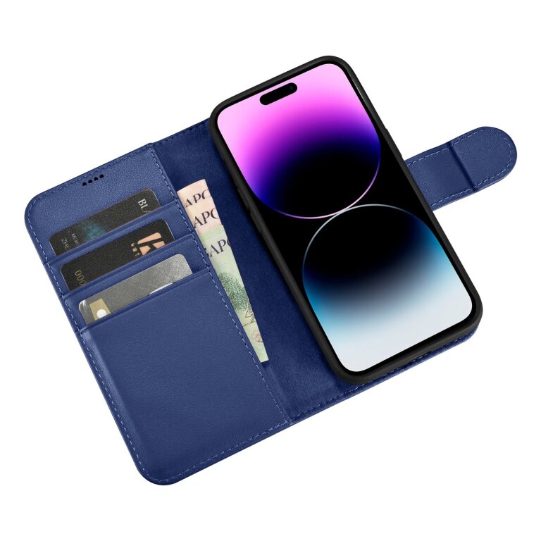 2w1 etui skórzany pokrowiec z klapką iPhone 14 Pro Anti-RFID Wallet Case niebieski (9)