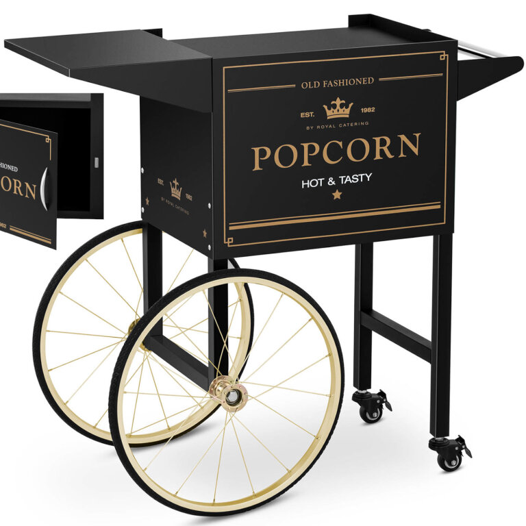 Wózek podstawa do maszyny do popcornu z szafką retro 51 x 37 cm - czarno-złoty (1)