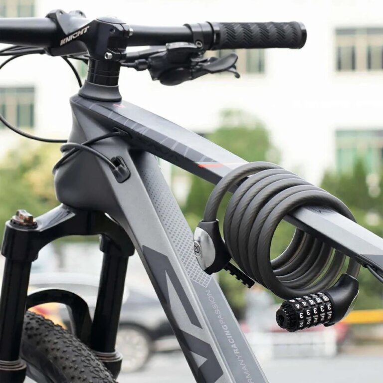Zapięcie rowerowe na szyfr 5-cyfrowy z linką stalową podświetlaniem LED 180 cm - czarne (5)