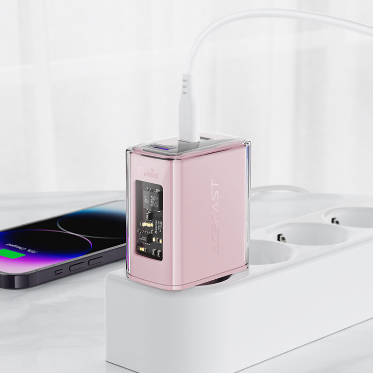 Ładowarka sieciowa GaN 65W 3 porty 1x USB 2x USB-C szara (4)
